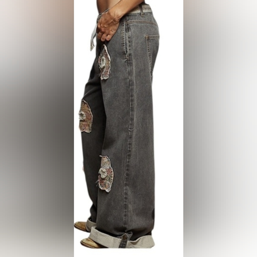 POL Grey Wide Leg Trousers. Roll Up Button Cuff